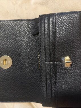 Tory Burch Black Pebbled Leather Cardholder Wallet with Gold Hardware